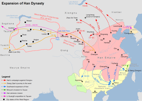 Map showing the expansion of Han dynasty in the 2nd century BC