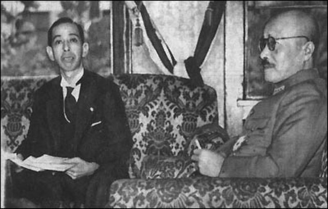 Prime Minister Hideki Tojo (right) and Nobusuke Kishi, October 1943
