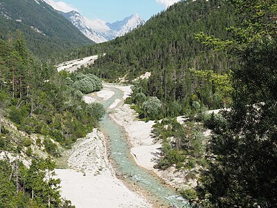 Hinterautal mit Oberlauf der Isar von der Gleirschhöhe talaufwärts mit Rossloch-Bergen