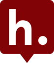 Hipotesis Icon: putih huruf kecil "h" dan dot/periode merah pidato gelembung