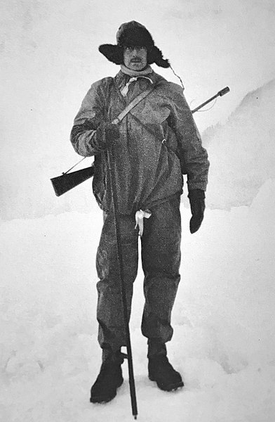 The Marquess of Camarasa wearing Abercrombie & Fitch hunting equipment in the Arctic Circle, 1921