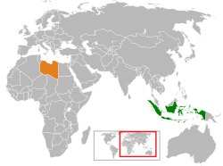 Peta memperlihatkan lokasiIndonesia and Libya