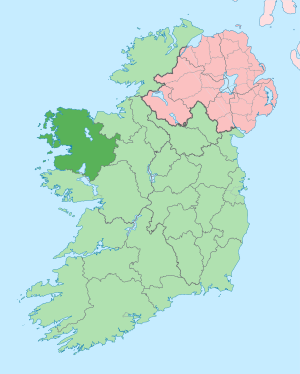 Comté de Mayo en vert sombre, Irlande en vert clair.