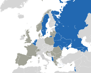 Um mapa colorido dos países da Europa