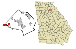 Location in Jackson County and the state of Georgia