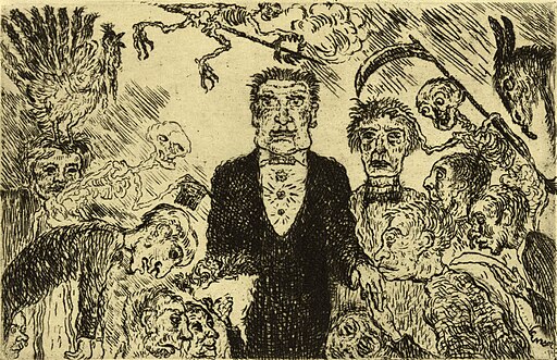 James Ensor, Seven Deadly Sins, Pride (1904) etching, 9.8 x 15 cm., Royal Library of Belgium, Brussels