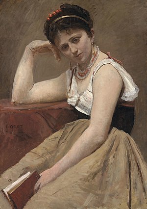 Interrupted Reading, a portrait by Jean Baptiste Camille Corot