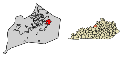 Położenie Middletown w hrabstwie Jefferson w stanie Kentucky.