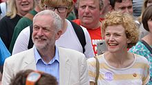 Jeremy Corbyn and Maxine Peake walking together in the procession through the village at the Tolpuddle Martyrs' Festival and Rally 2016