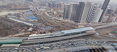 Строящийся остановочный пункт Тестовская (Камушки) около Москва-Сити, 2022 г.