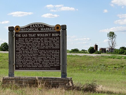 Historical marker, denoting a massive helium find near Dexter, Kansas
