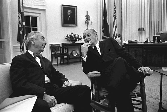 Clark with President Lyndon B. Johnson in the Oval Office at the White House.