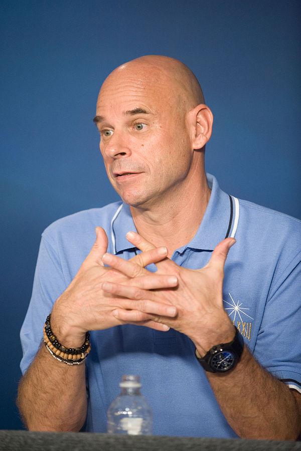 Laliberté during a press conference at the Johnson Space Center