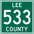 Shield for Lee County Route 533 in Arkansas. Based on File:Minn County Ind XX.svg. Created using w:Inkscape.