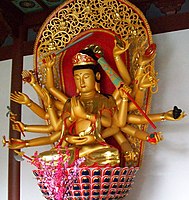 Esoteric Cundī form of Avalokiteśvara with eighteen arms in Lingyin Temple in Hangzhou, Zhejiang Province, China.
