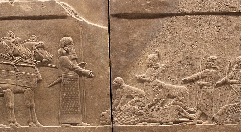 File:Lion Hunt of Ashurbanipal - king and dead lions.jpg