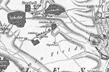 Littlebury Green in 1777 Littlebury parish, Chapman and Andre map, 1777, 3-2.jpg