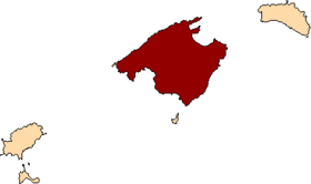 Lage von Lage Mallorcas in Bezug auf die Balearen in den Balearischen Inseln (anklickbare Karte)