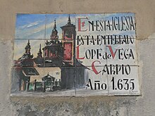 Sign at St Sebastian's Church, Madrid marking de Vega's burial (Source: Wikimedia)