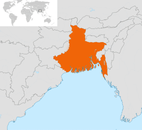 Map showing the location of Pakistan's East Bengal and Hindustan's West Bengal.