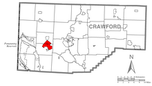 Kort over Conneaut Lakeshore, Crawford County, Pennsylvania Highlighted.png