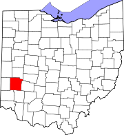 Kort over Ohio med Montgomery County markeret