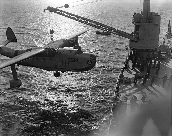 VP-55 PBM-1 being hoisted onto a tender in 1941