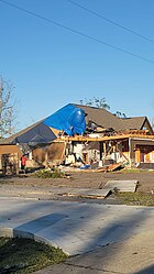 A home partially destroyed by an EF2 tornado near Mauriceville, Texas. Mauriceville Texas EF2 Damage.jpg