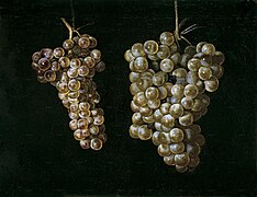 Bodegón con dos racimos de uvas, de Miguel de Pret (siglo XVII).