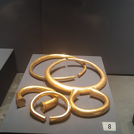 The Milton Keynes Hoard of Bronze Age torcs and bracelets, on display at the  British Museum