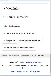 "Diskussion" Link auf mobiler de.Wikipedia, 2015