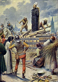 The execution of Jan Hus in 1415 Muttich, Kamil Vladislav - Mistr Jan Hus na hranici v Kostnici 1415.jpg