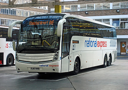 A National Express coach on route A6 at Victoria Coach Station