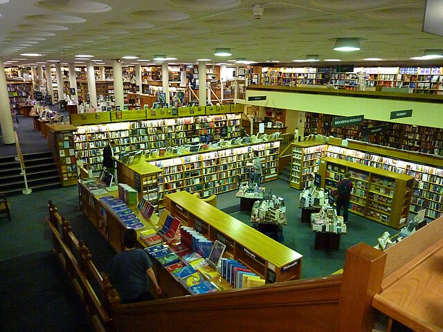 The 10,000 square feet (930 m2) underground Norrington Room in Blackwell's bookshop in Oxford contains more than 160,000 books on over three miles of 