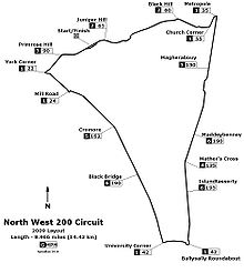 A detailed map of the circuit including corner name and indicated gears and speed