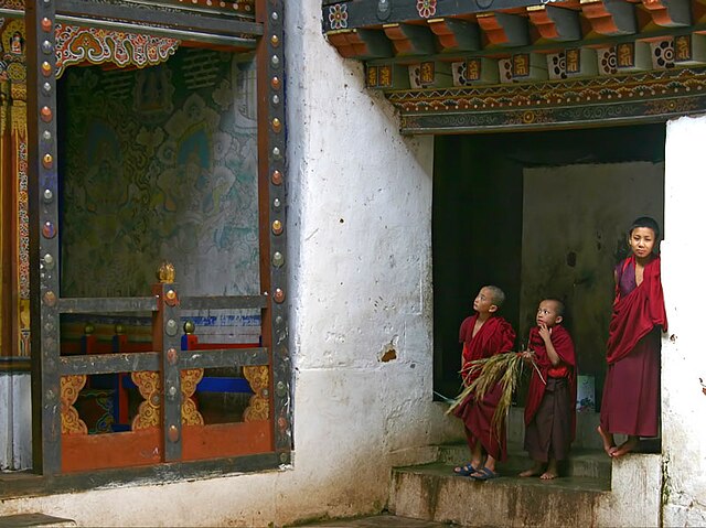 Buddhist novices in Wangdue Phodrang Dzong, Bhutan