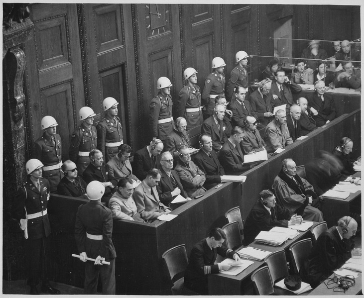 File:Nuremberg Trials. Looking down on defendants dock, circa 1945-1946. - NARA - 540127.tif