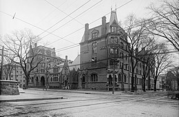 West Divinity Hall (left), Yale Divinity School, New Haven, Connecticut, 1874.