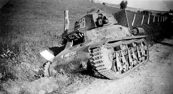 Abandoned French Hotchkiss H-39 light cavalry tank, Battle of France, 1940