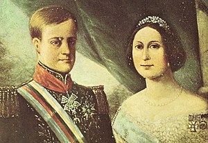 Pedro II and Teresa Cristina soon after their marriage, 1843. Pedro II of Brazil and Teresa Cristina 1843.jpg