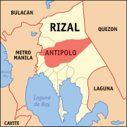 Mapa ng lalawigan ng Rizal na nagpapakita ng kinaroroonan ng kabisera nito, Antipolo