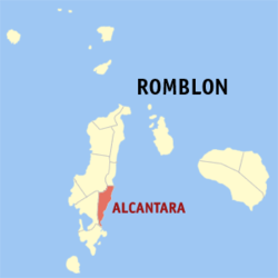 Mapa ng Romblon na nagpapakita sa lokasyon ng Alcantara.