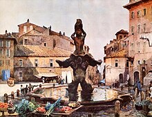 Fontana del Tritone (1642). PiazzaBarberiniByRoeslerFranz.jpg