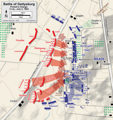 Hal Jespersen's map showing the 69th Pennsylvania's position during Pickett's Charge, Battle of Gettysburg, July 3, 1863 Pickett's-Charge-detail.png