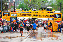 Finish line downtown in 2010 Pittsburgh Marathon Finish Line 2010.jpg