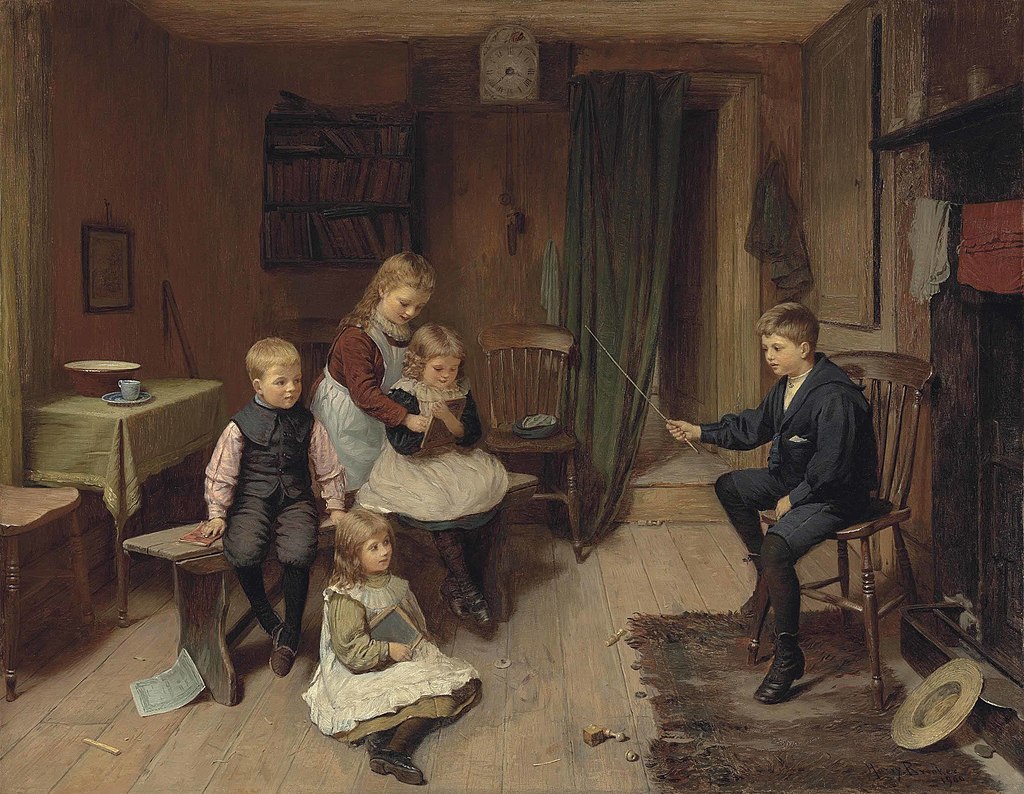 Playing School by Harry Brooker, 1900.jpg