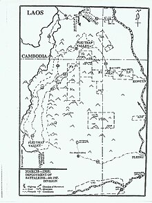 Mapa pozic 4. divize v údolí Plei Trap, březen 1969.