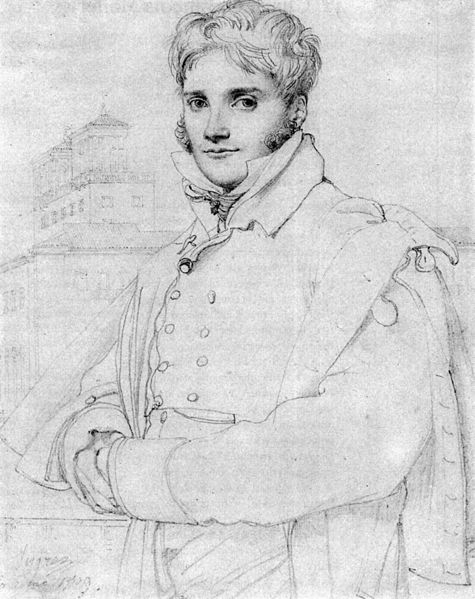 Portrait of Prix de Rome winner and fellow student Merry-Joseph Blondel in front of the Villa Medici in 1809, by Ingres.