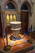 Baptismal font - tub which serves as a receptacle for baptismal water used for baptism