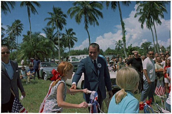 U.S. President Richard Nixon at Key Biscayne's Fourth of July parade in 1969; as president, Nixon visited his Key Biscayne compound over 50 times.